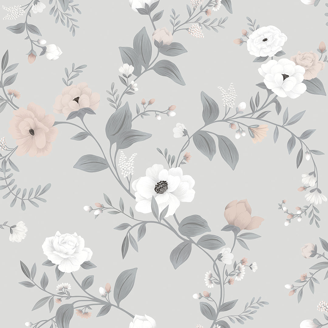 GRACE - Wallpaper sample, symphony of roses (grey colour)