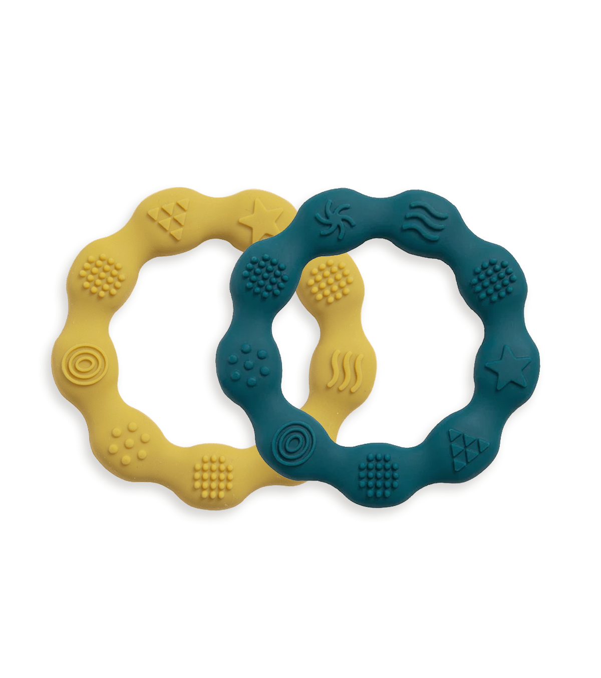 Set of 2 silicone teething rings - blue/mustard