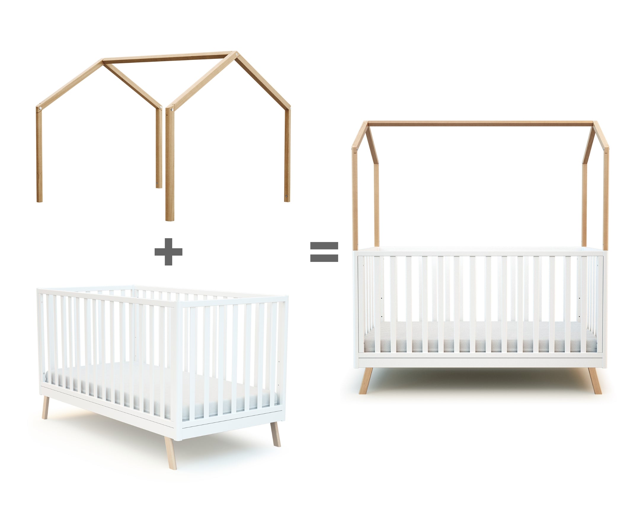 White wooden crib bed 70 x 140 cm