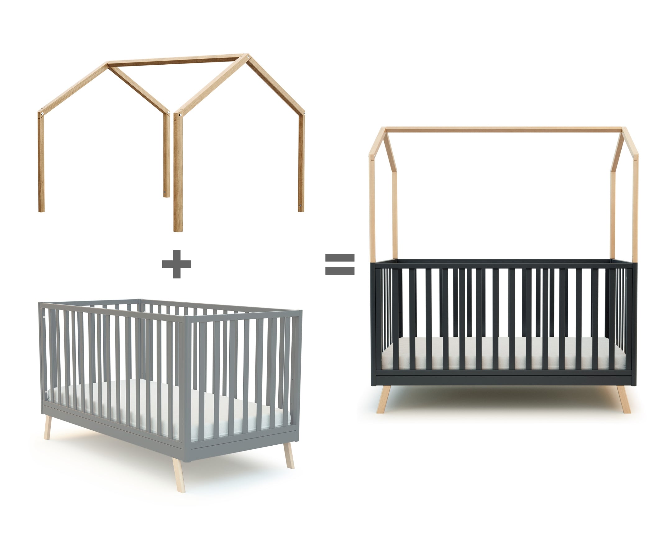 Graphite grey wooden crib bed 70 x 140 cm