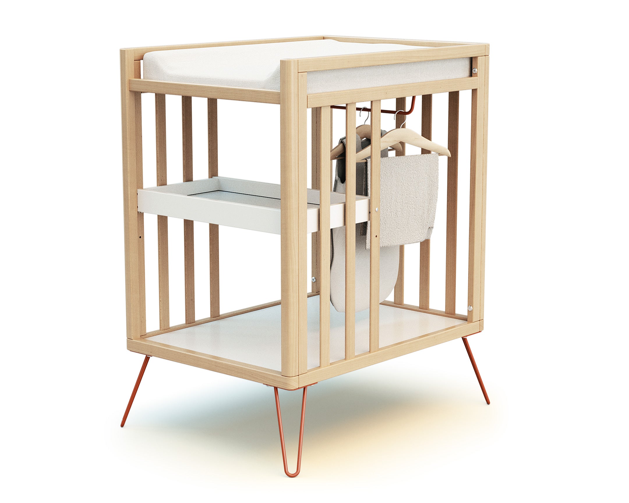 Wooden changing table with shelves and terracotta steel legs - Jurababy