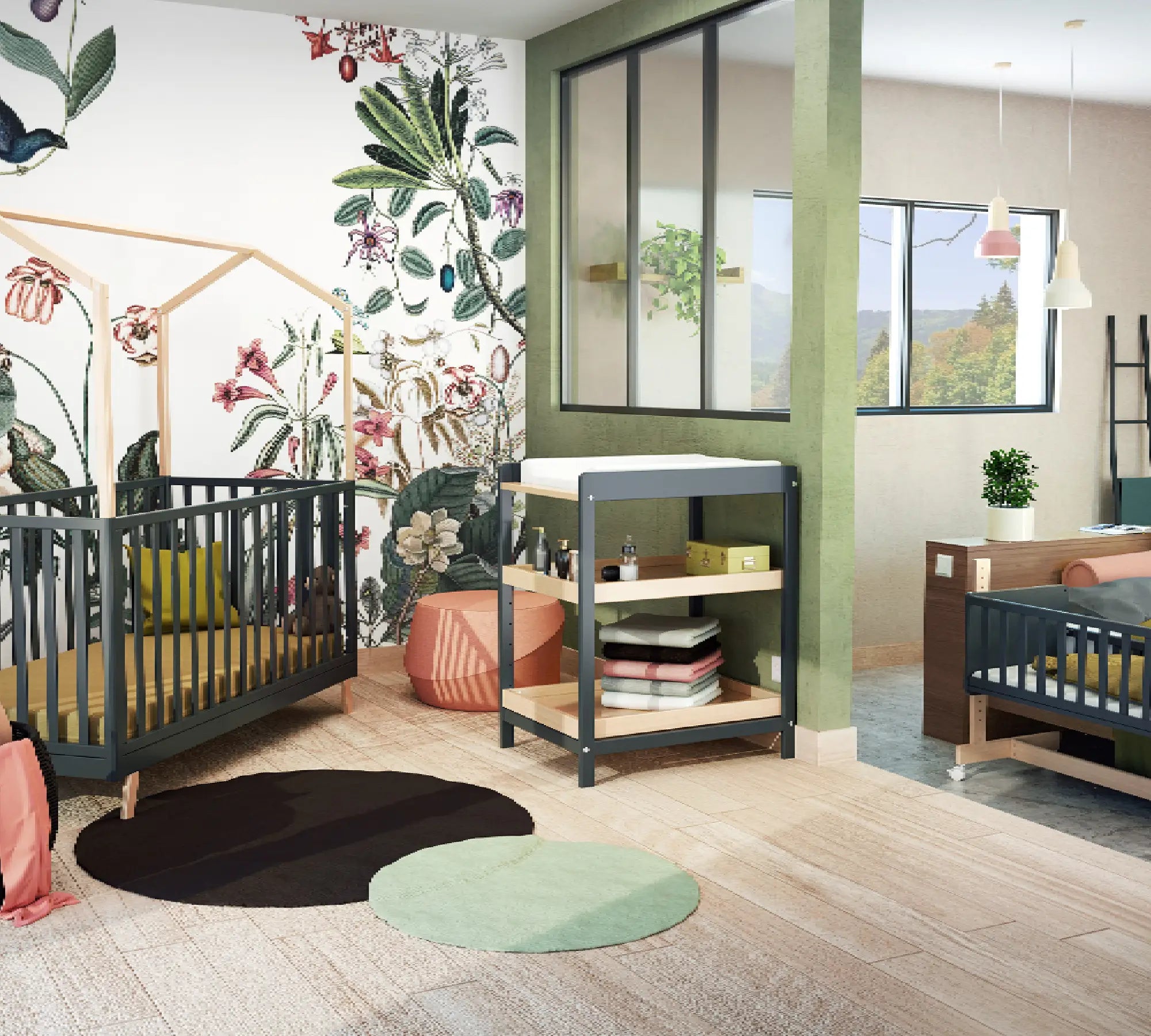 Graphite grey wooden crib bed 70 x 140 cm