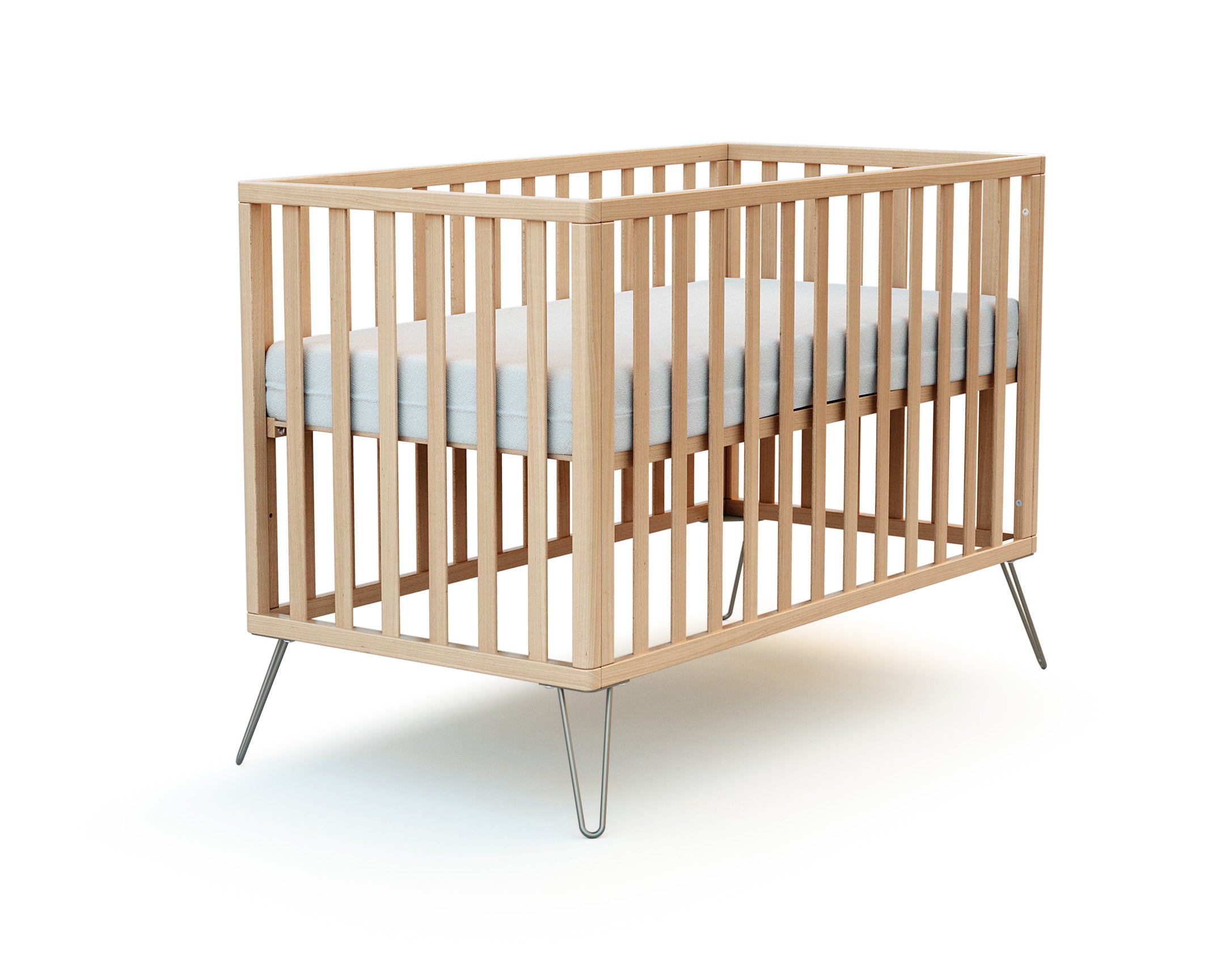 Wooden crib bed with steel legs, 60 x 120 cm - Jurababy