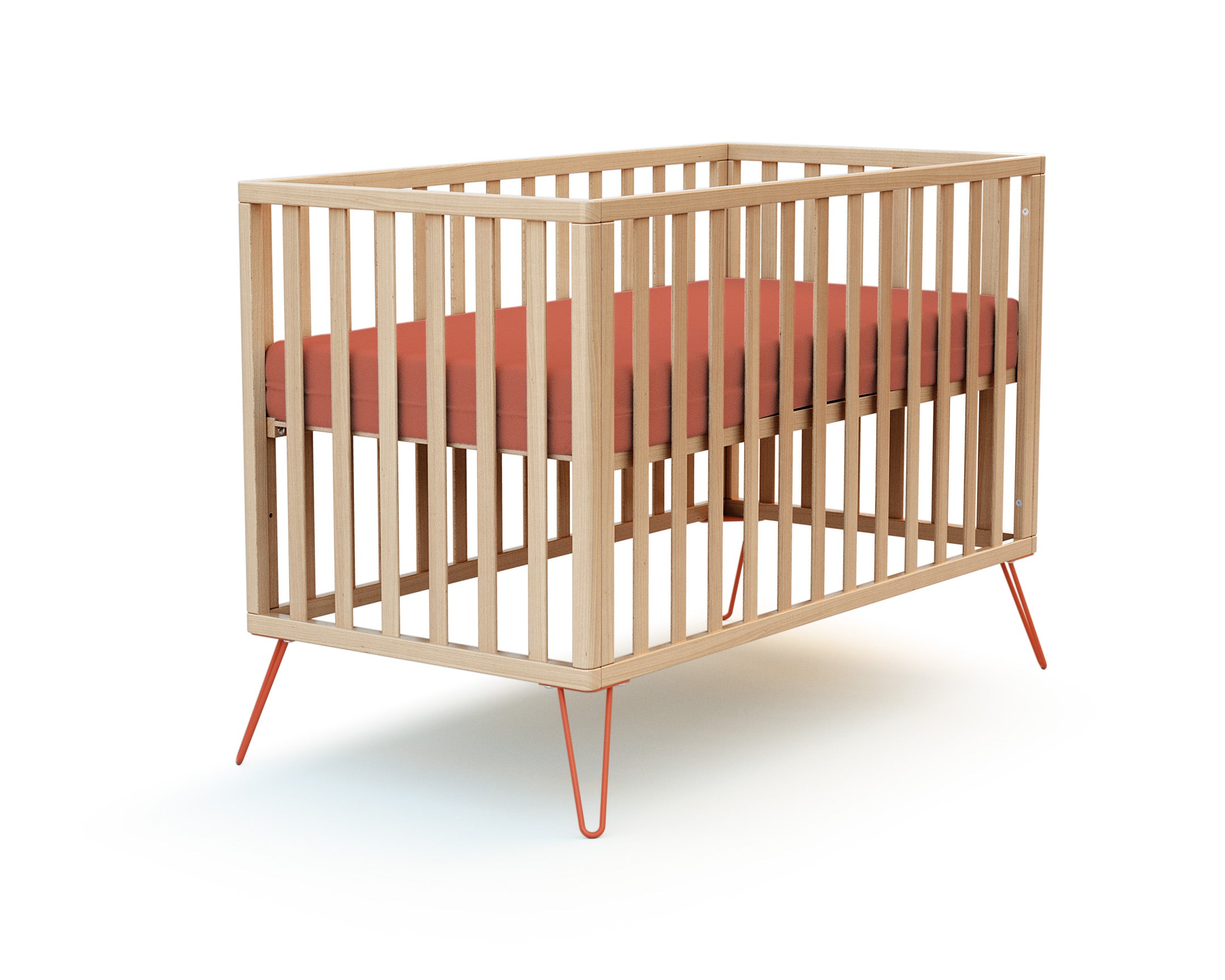 Wooden crib bed with terracotta steel legs, 60 x 120 cm - Jurababy