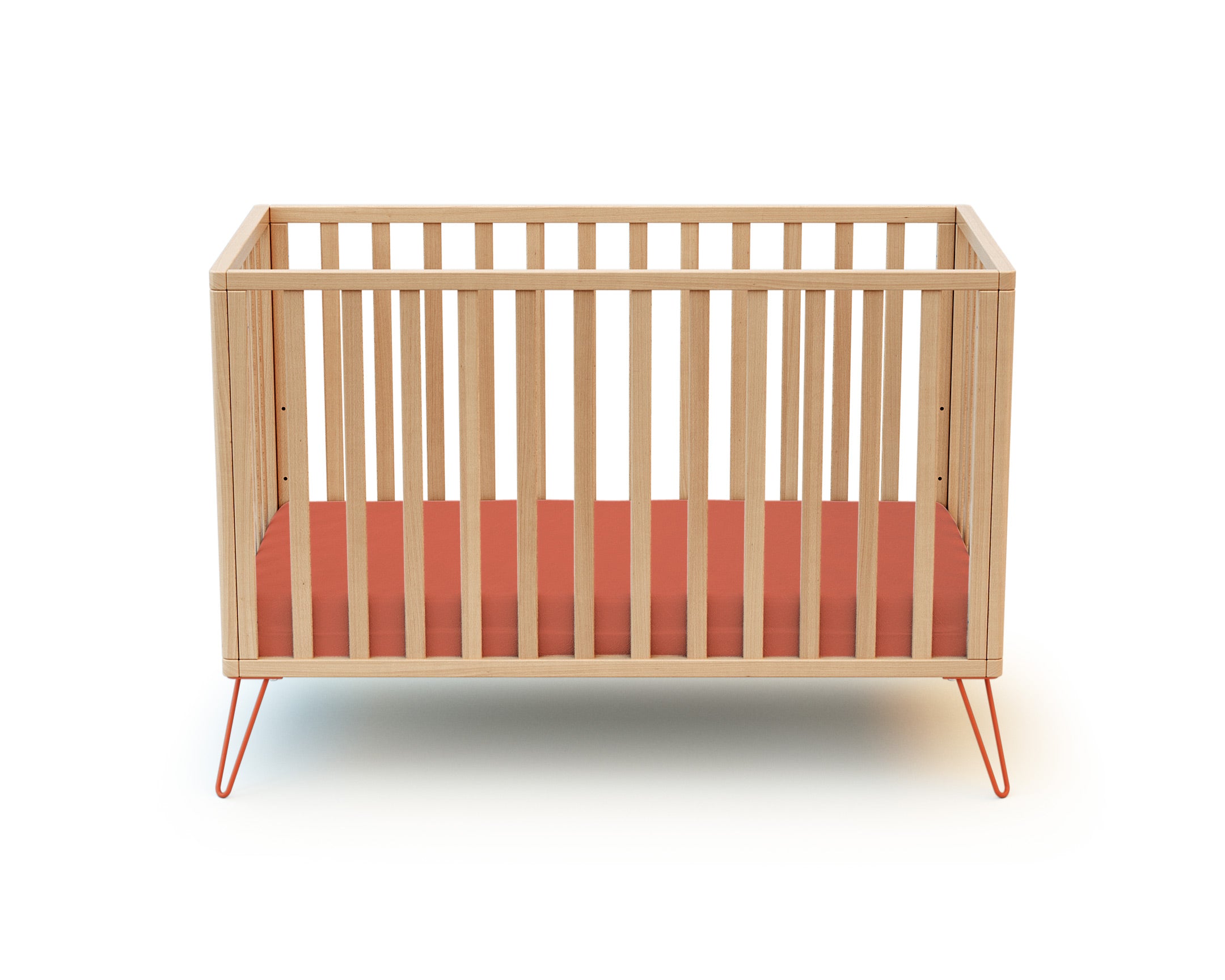 Wooden crib bed with terracotta steel legs, 60 x 120 cm - Jurababy