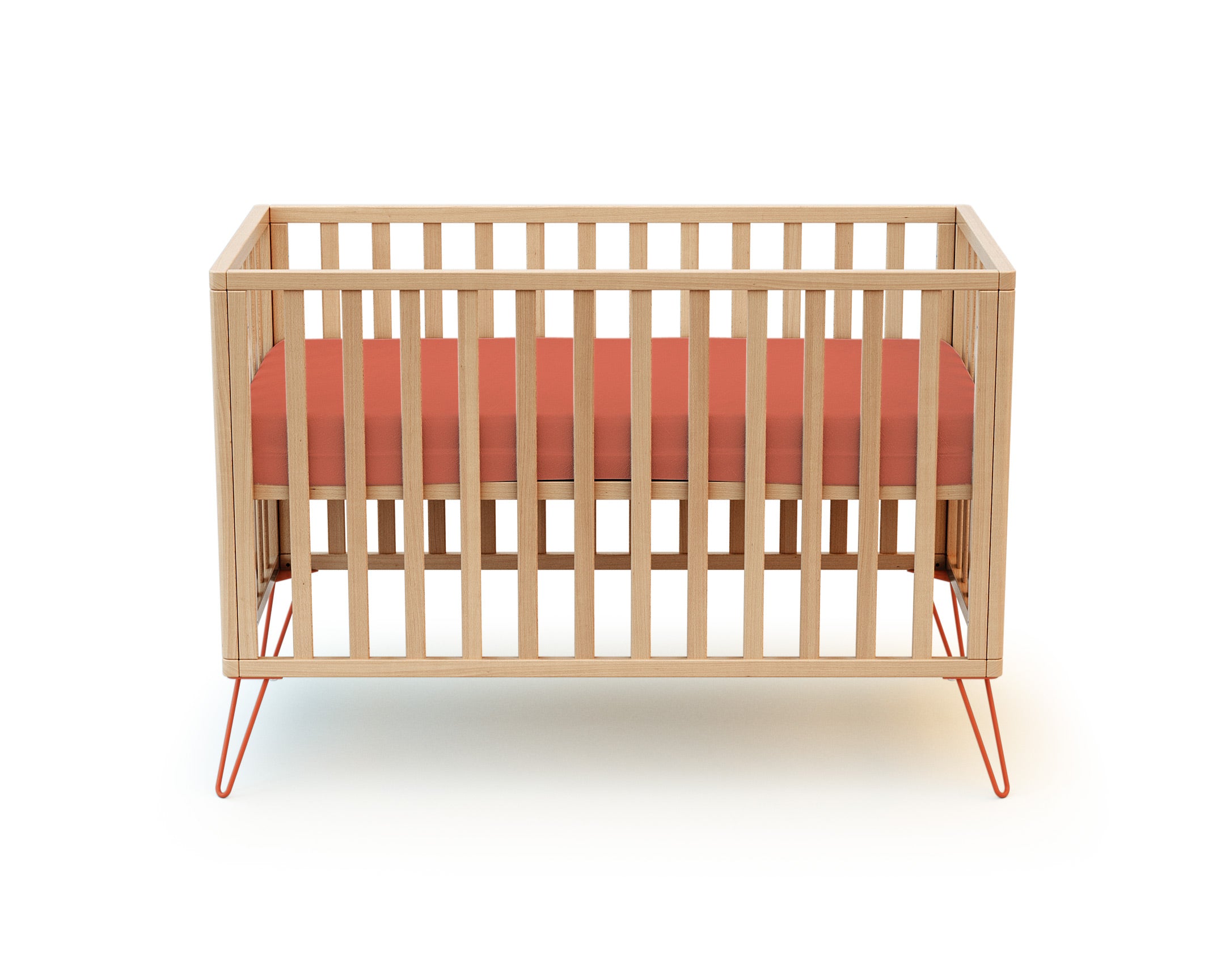 Wooden crib bed with terracotta steel legs, 60 x 120 cm - Jurababy