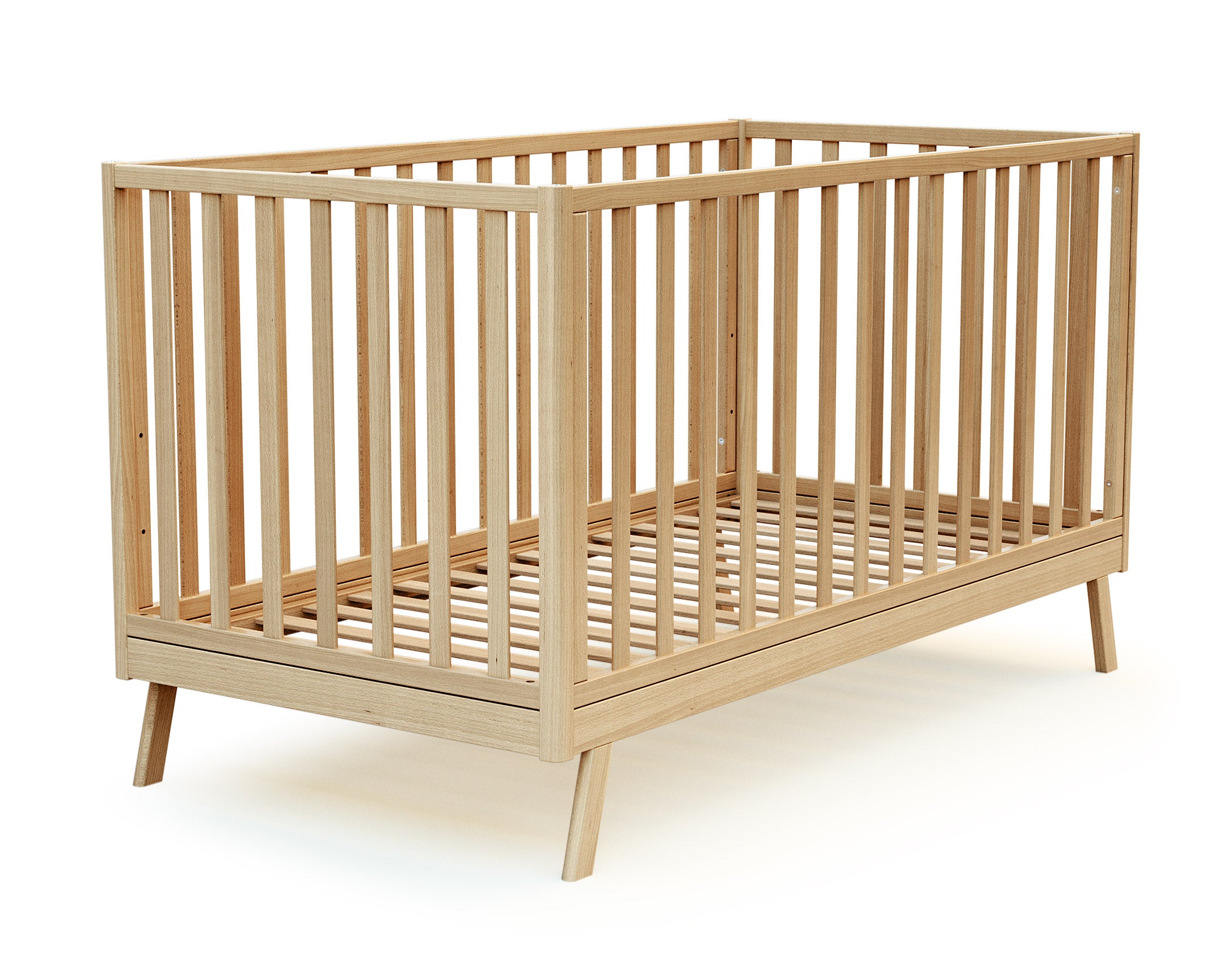 Varnished beech wood crib bed 70 x 140 cm