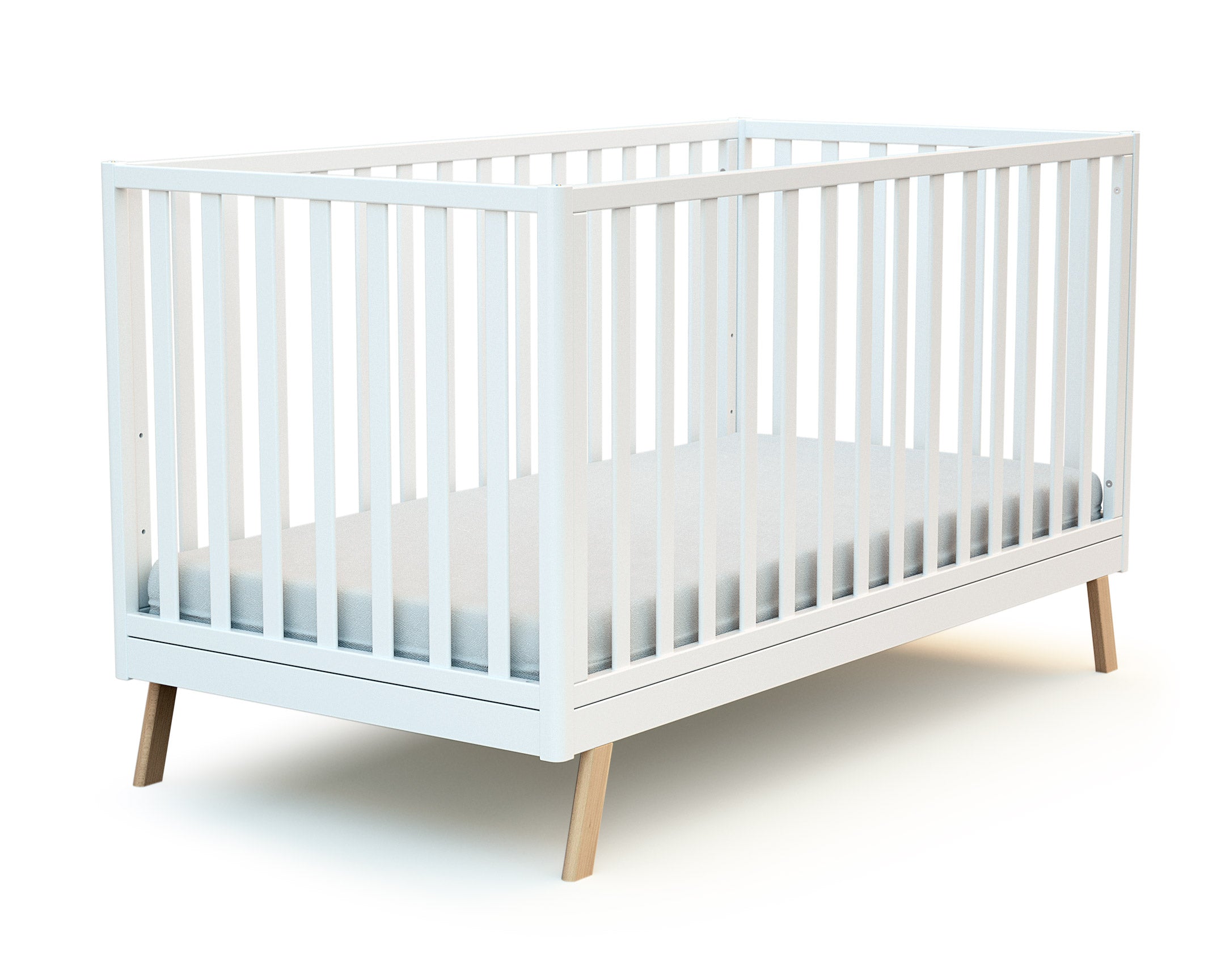 White wooden crib bed 70 x 140 cm