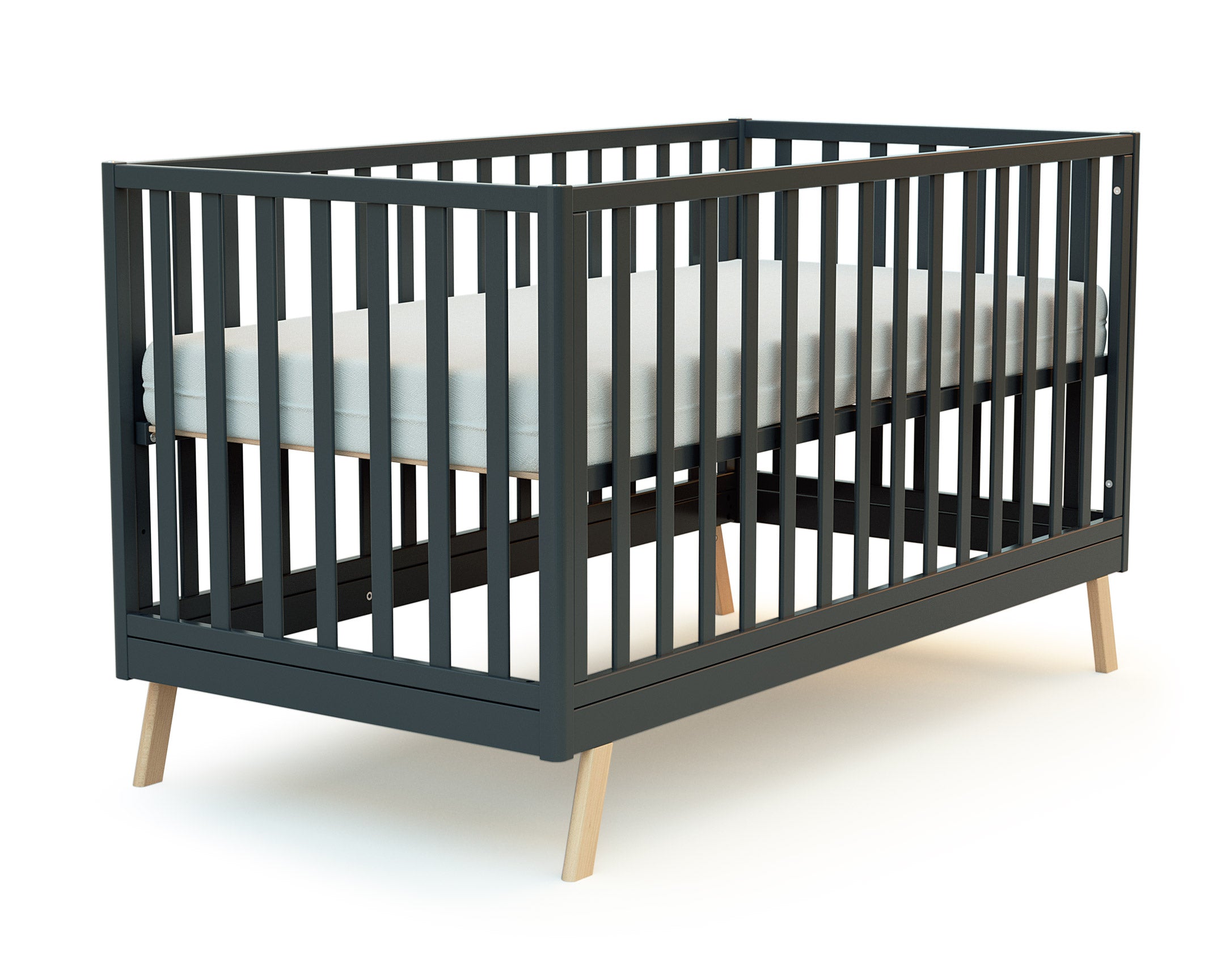 Graphite grey wooden crib bed 70 x 140 cm