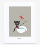 MOKA & POM - Children's poster - Fishing kitten