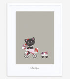 MILLY & FLORE - Children's poster - Cat and tricycle