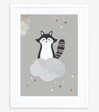 MAKI & KITSUNE - Children's poster - Raccoon and cloud