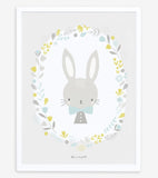 SWEET BUNNIES - Children's poster - Baby bunny and flowers