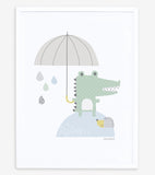 SMILE IT'S RAINING - Children's poster - Crocodile and his umbrella