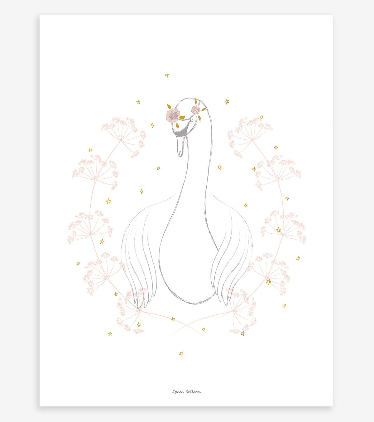 BOTANY - Children's poster - Swan and flowers