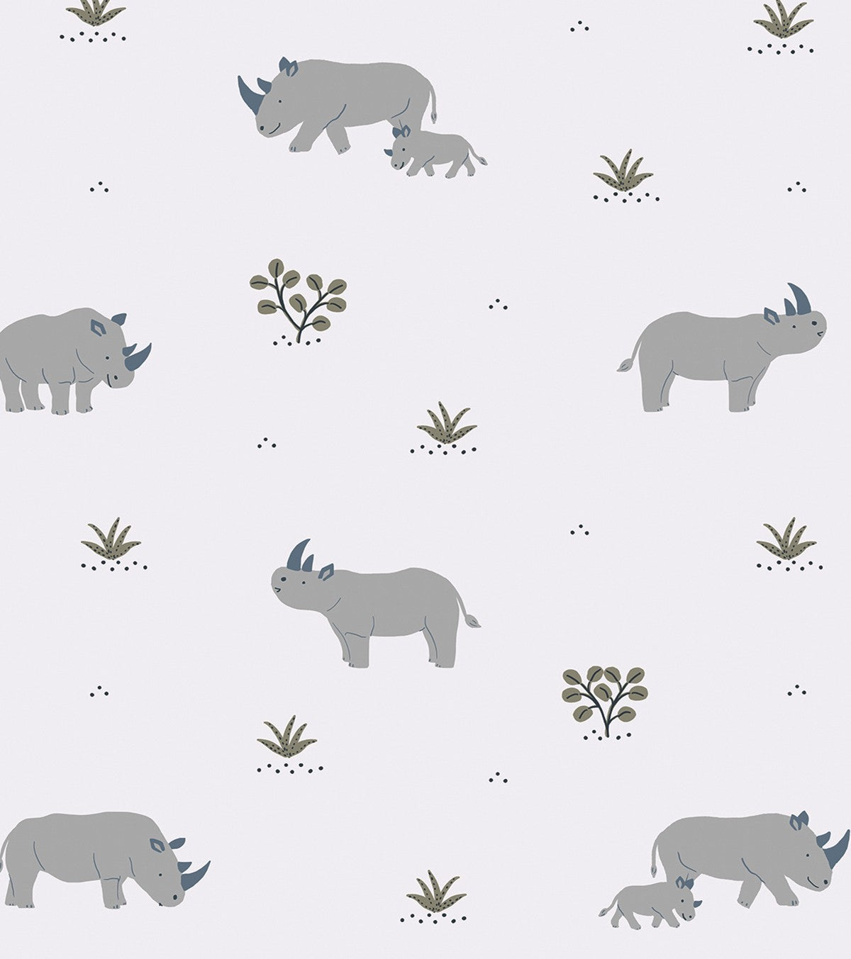 TANZANIA - Children's wallpaper - Rhinoceros motif grey background