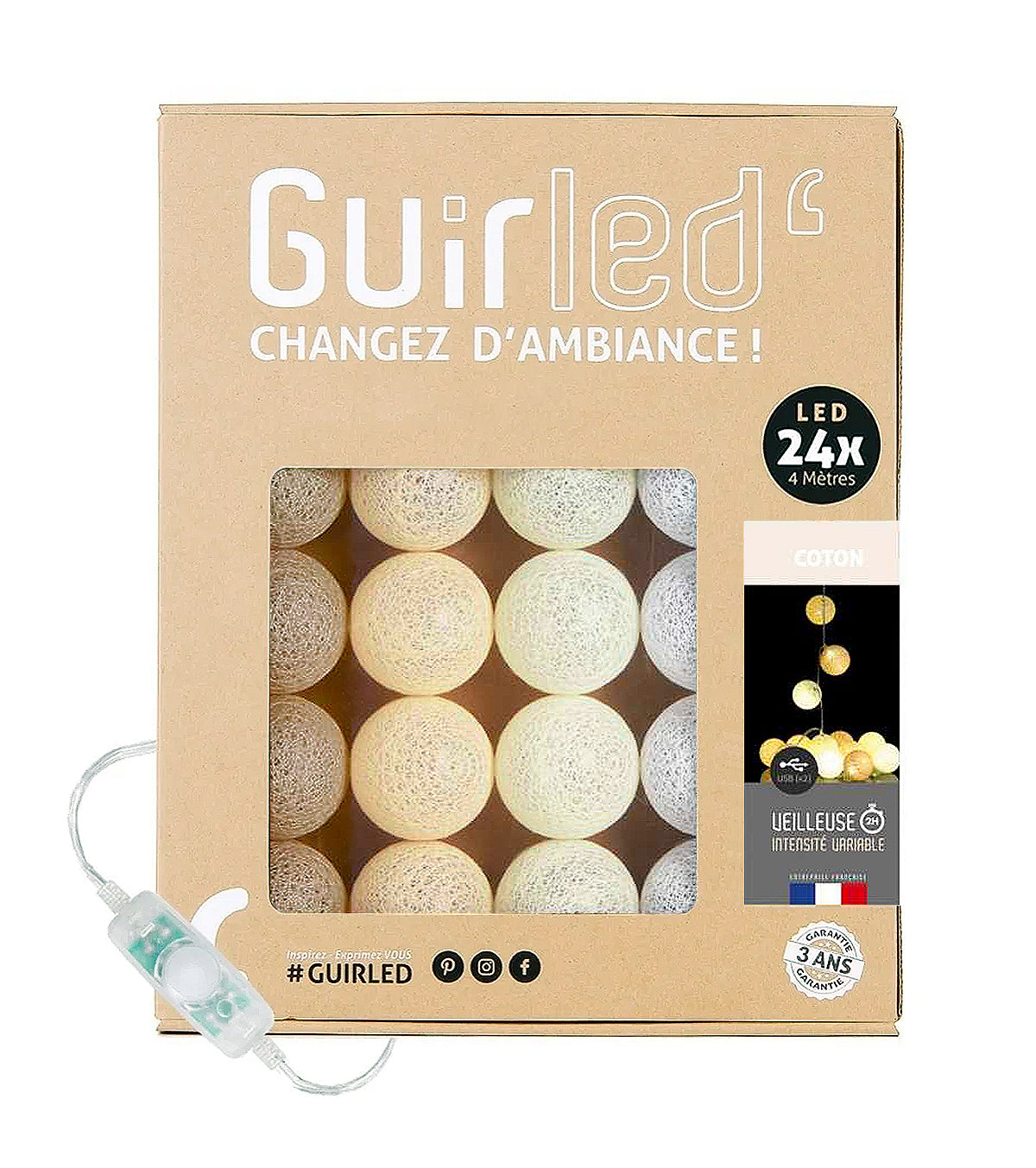 Lighting garland 24 cotton balls (beige) - Decorative interior lighting