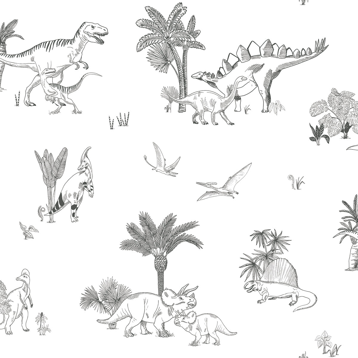 DINOSAURUS - Sample wallpaper, monochrome dinosaurs