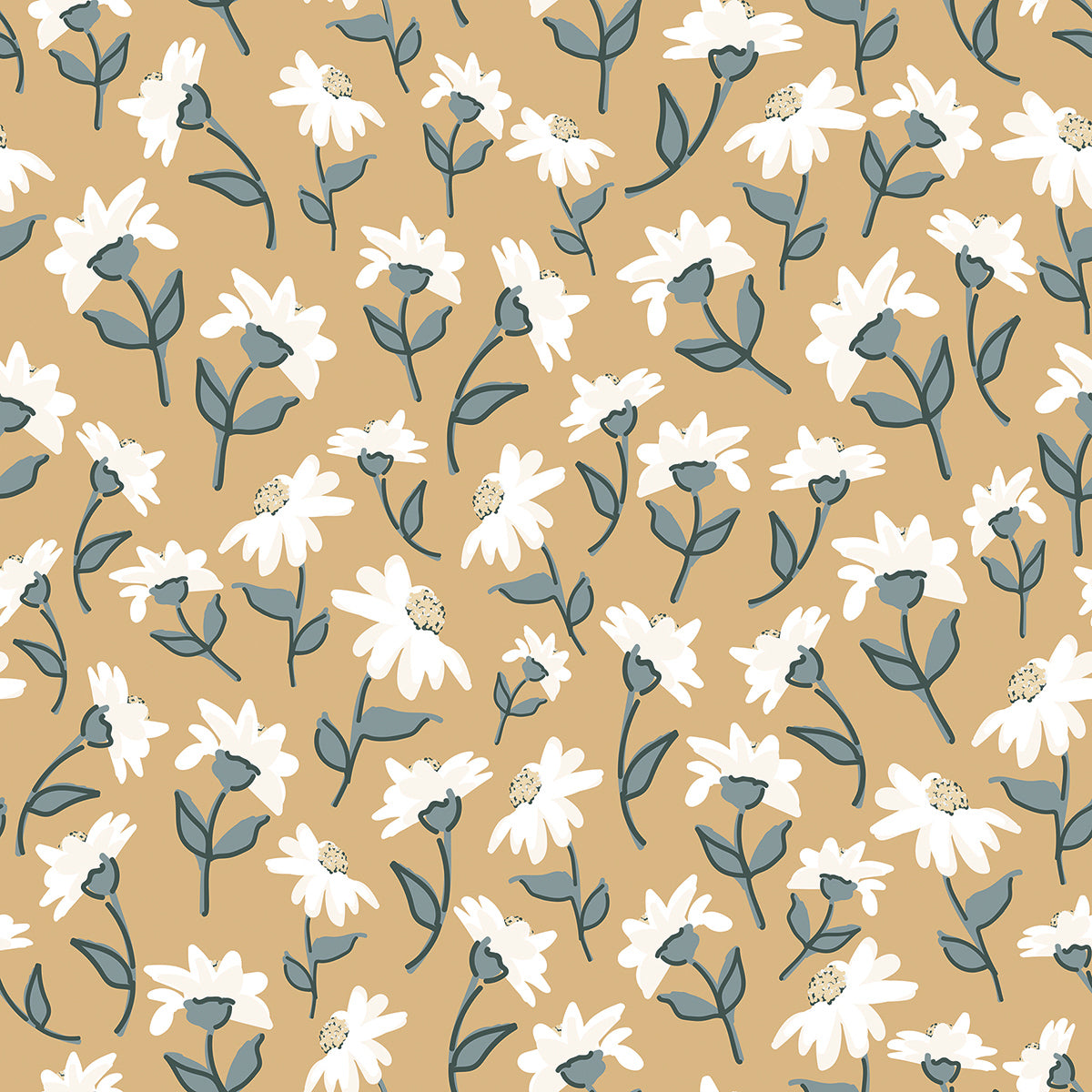 PICNIC DAY - Wallpaper sample, daisies (mustard)