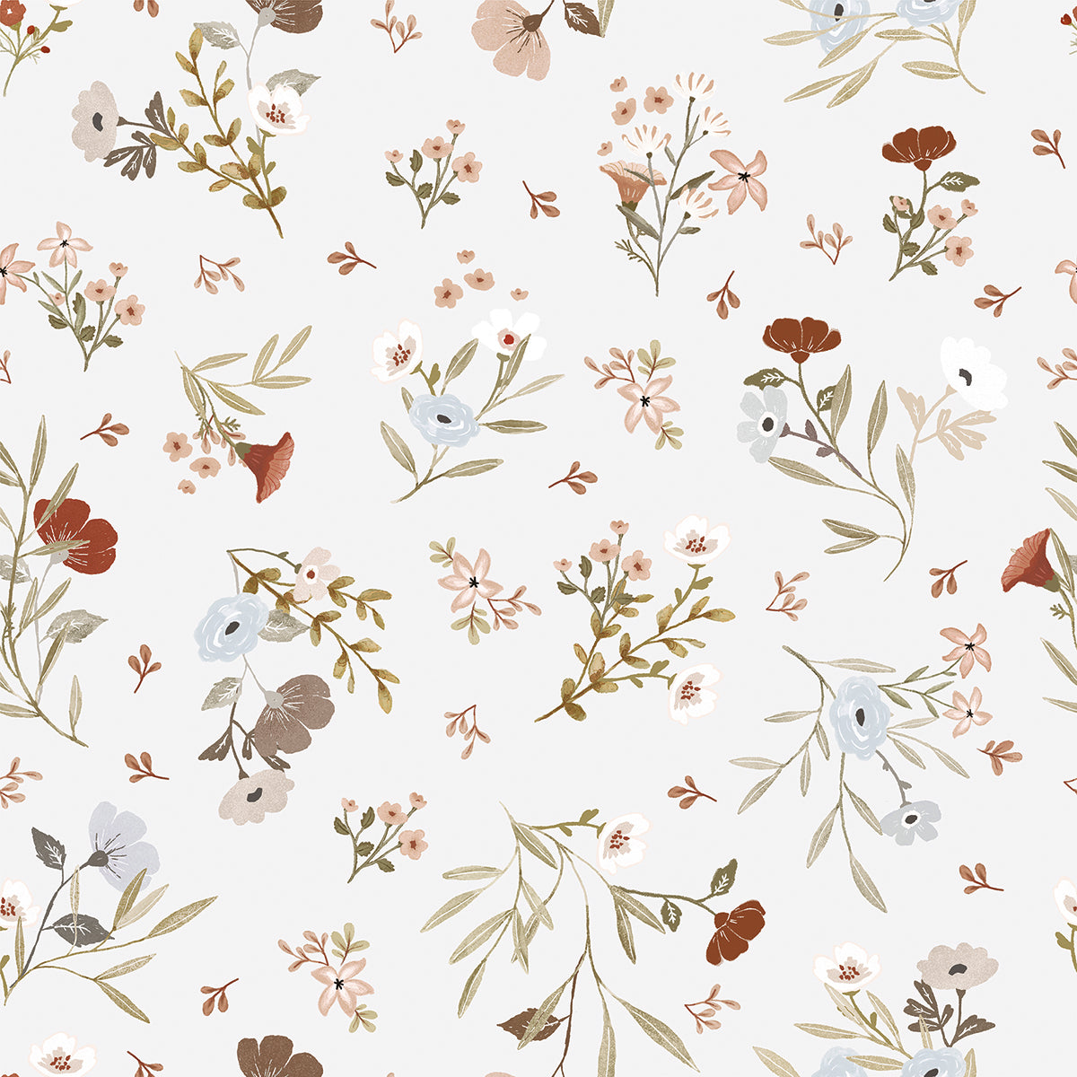 LILYDALE - Sample wallpaper, floral poetry (blue/light grey)