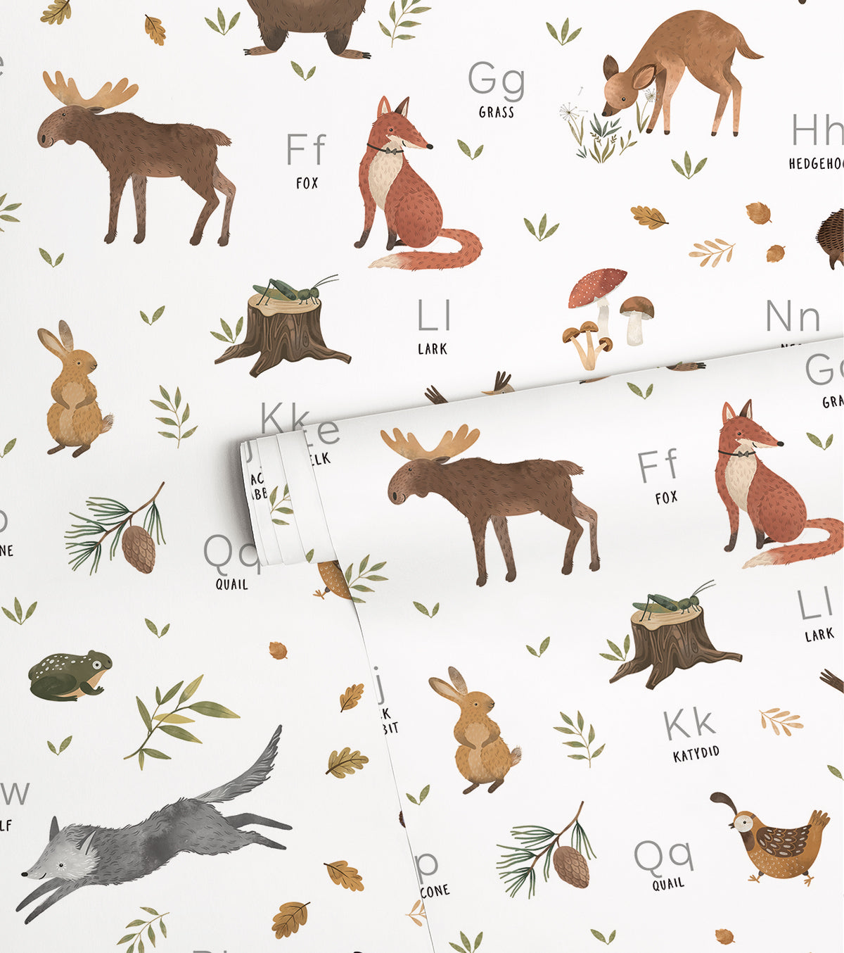 NORWOOD - Children's wallpaper - Forest alphabet pattern