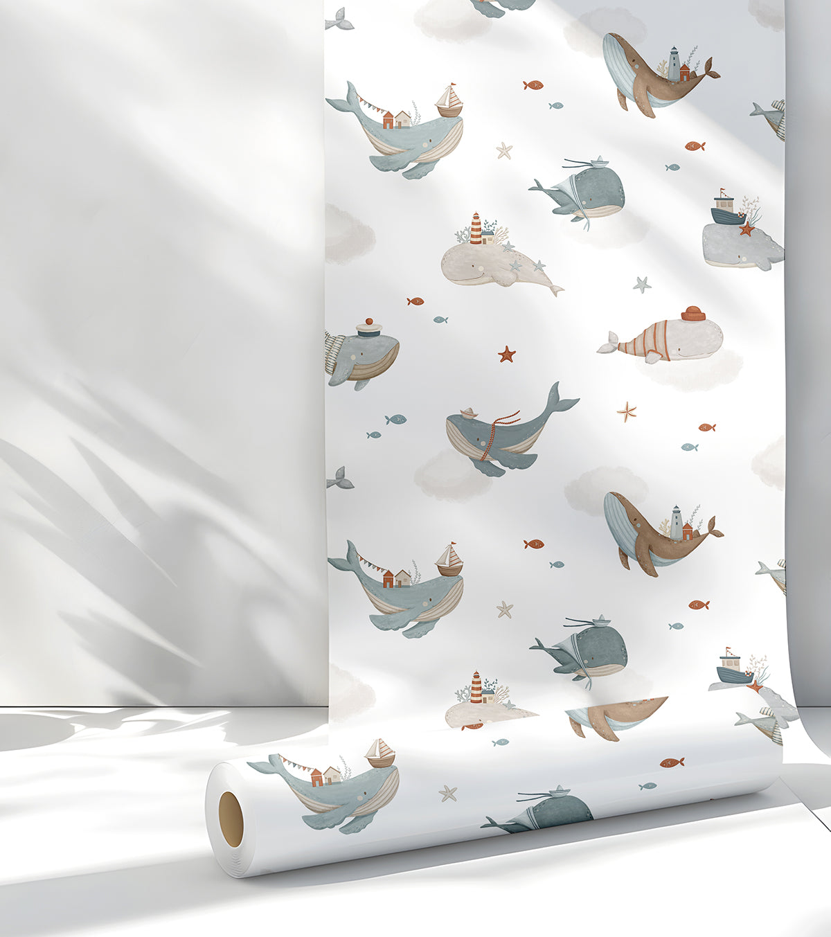 LOTAN - Children's wallpaper - Whales at sea