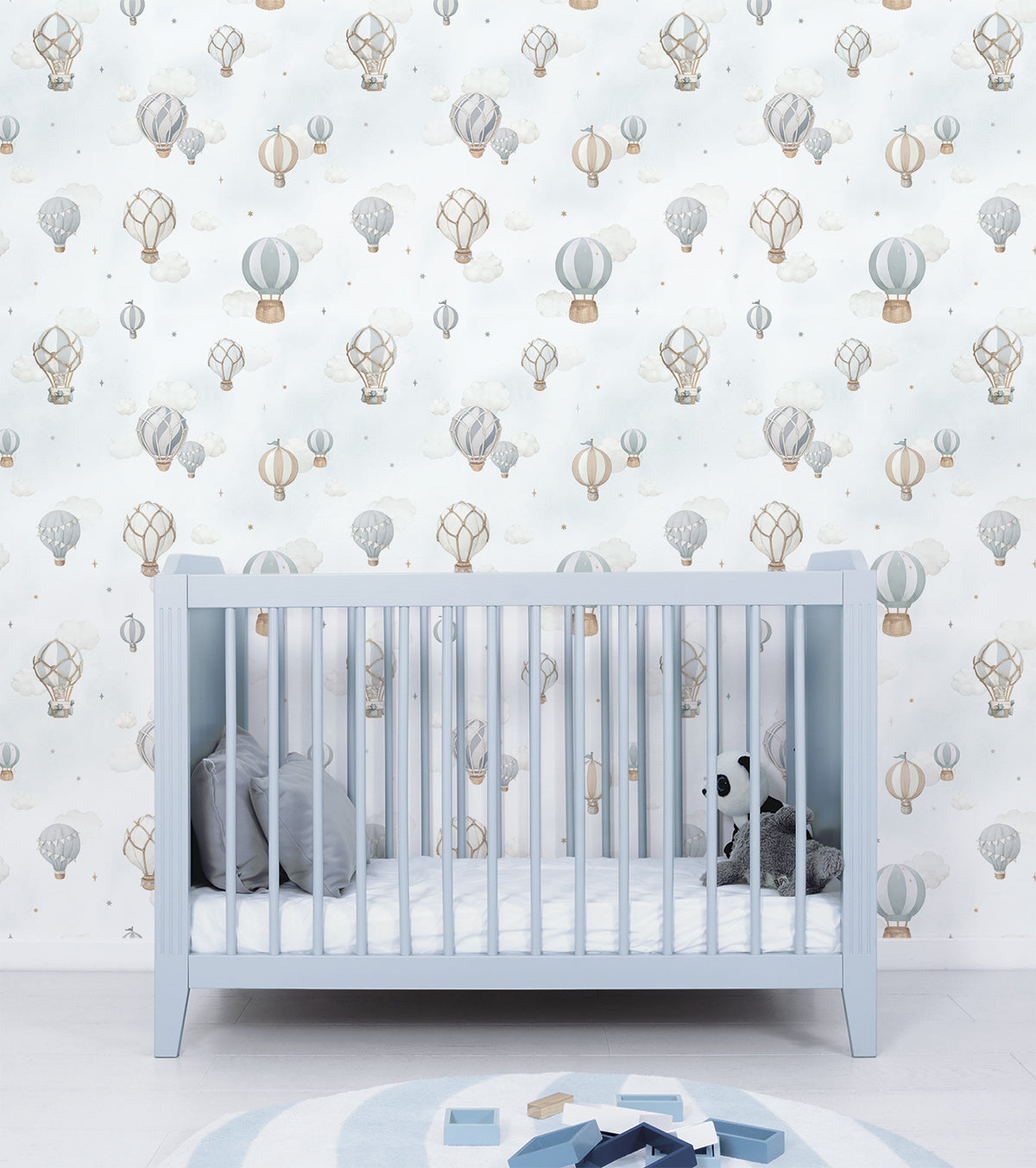 SELENE - Children's wallpaper - Blue hot-air balloons