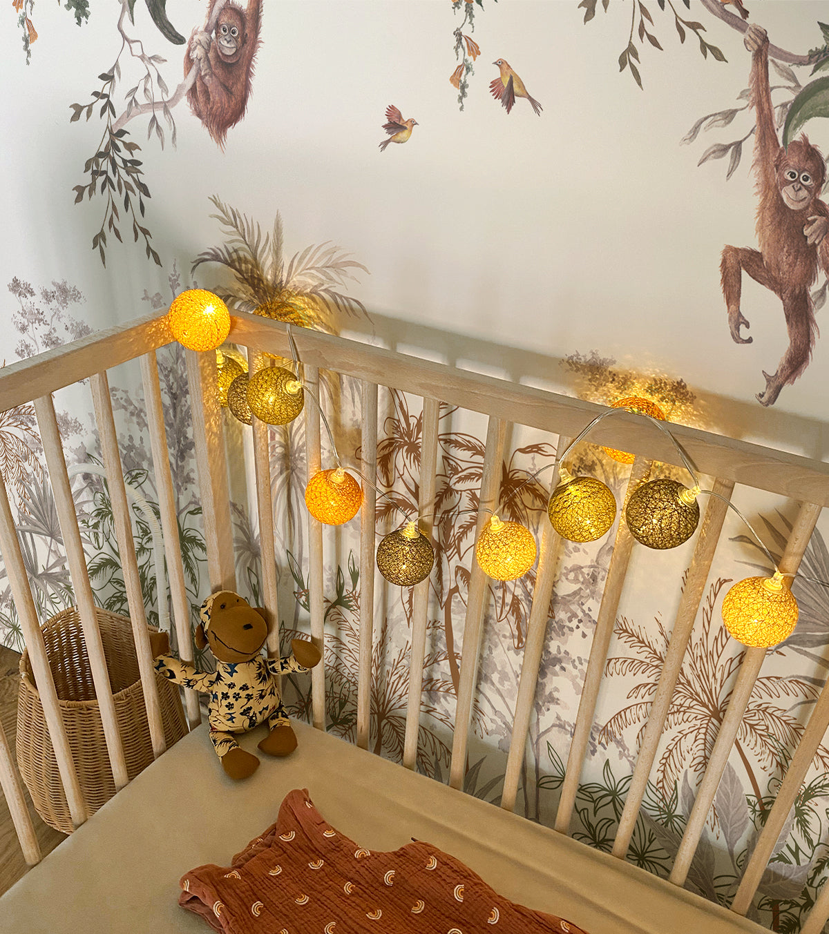 Lighting garland 24 cotton balls (taupe, brown ...) - Decorative interior lighting