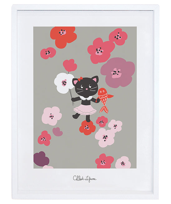 MILLY & FLORE - Children's poster - Kitten and flowers