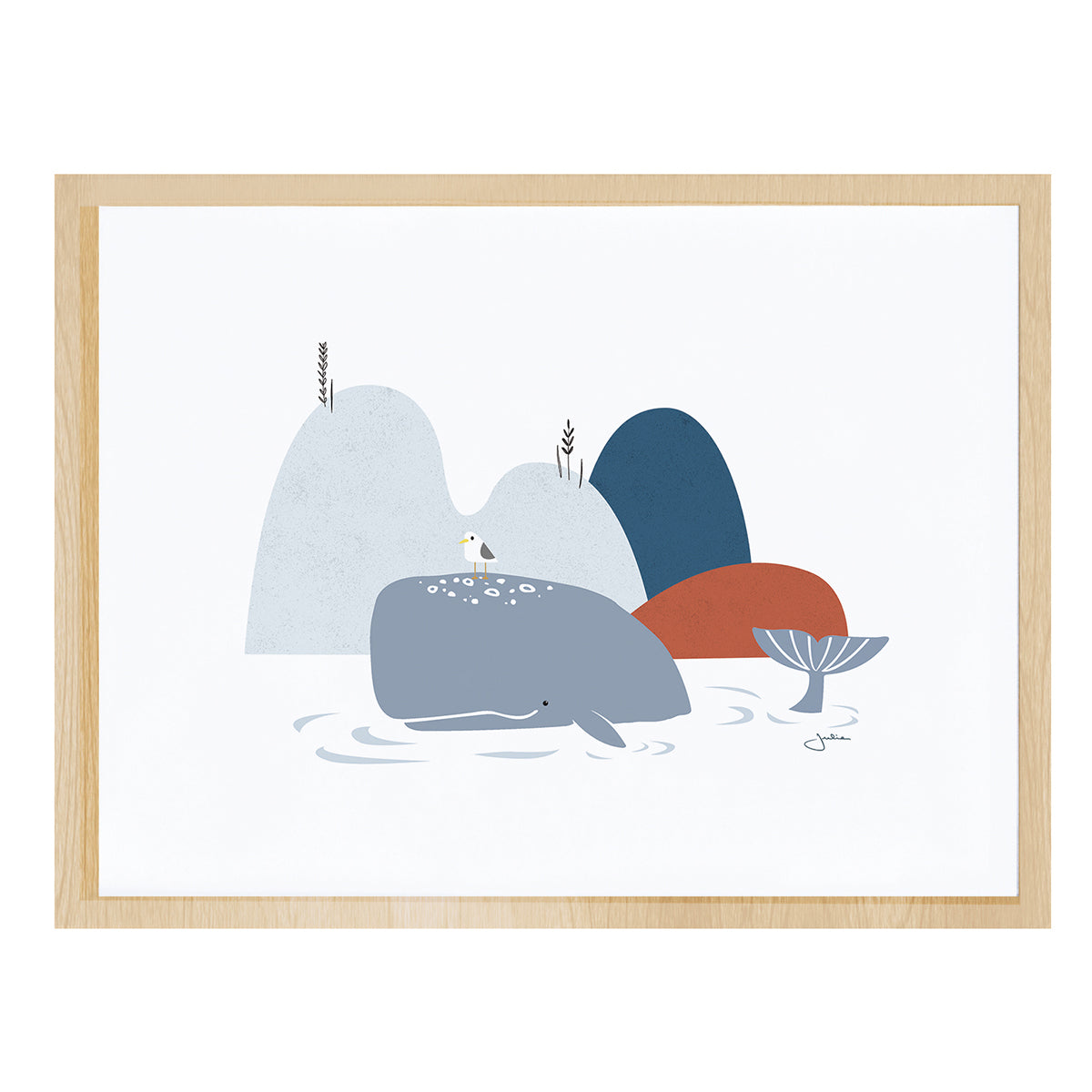 WILD ISLAND - Children's poster - Whales and rocks