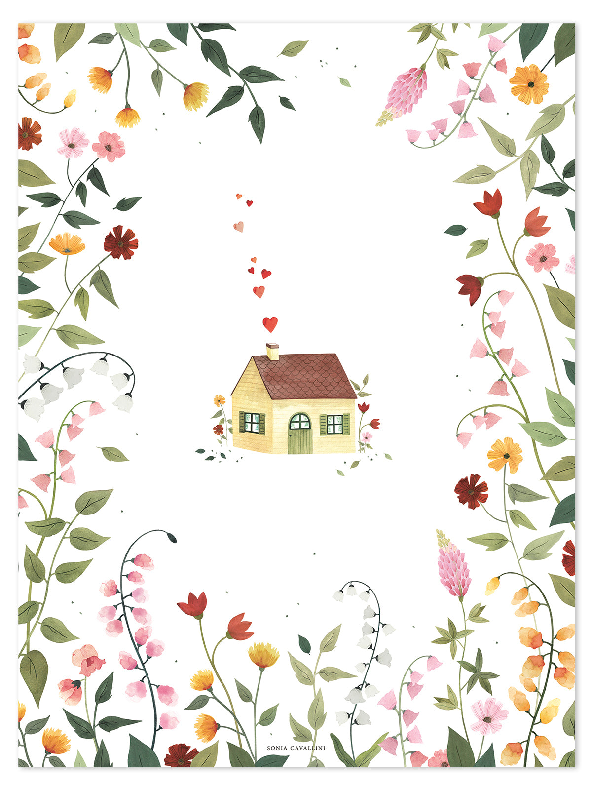 QUEYRAN - Children's poster - House and field flowers