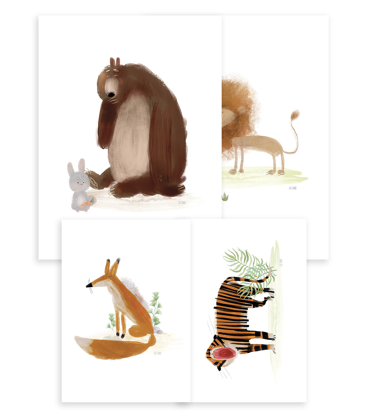 ANIMALIA - Set of 4 Art prints - Bear, lion, fox, tiger