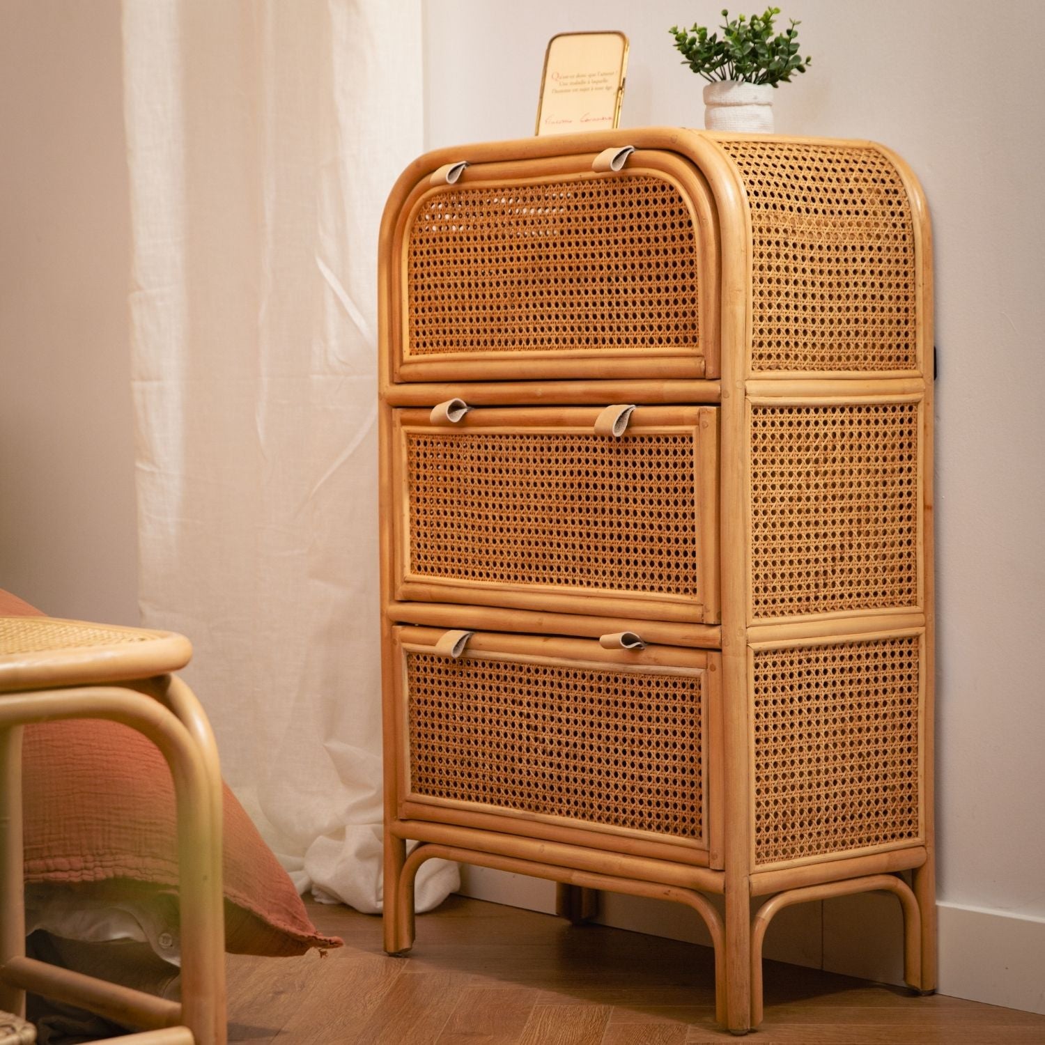 JACK - 3-drawer rattan and cane chest of drawers