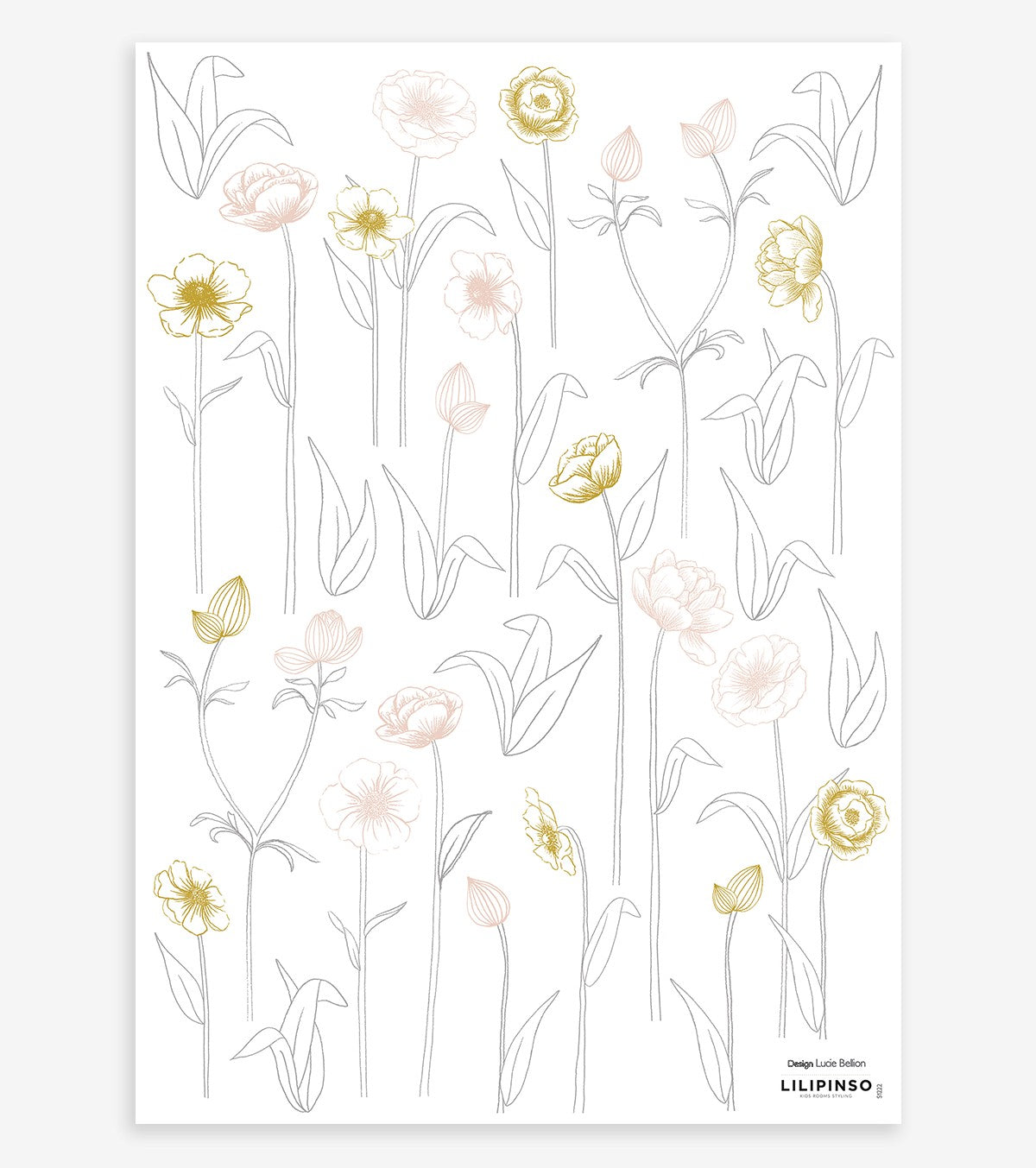 BOTANY - Wall decals murals - Flowers (pink and ochre)