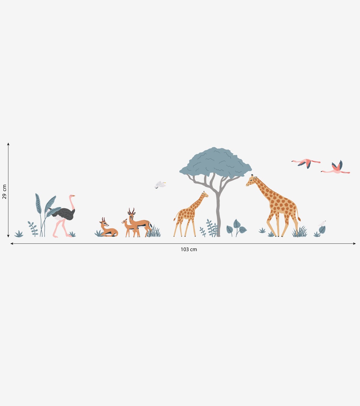 Wall decals savannah animals - Giraffe, gazelle, ostrich - TANZIANIA