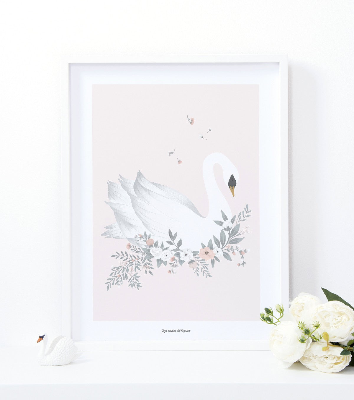 GRACE - Children's poster - Swan and flowers (pink background)