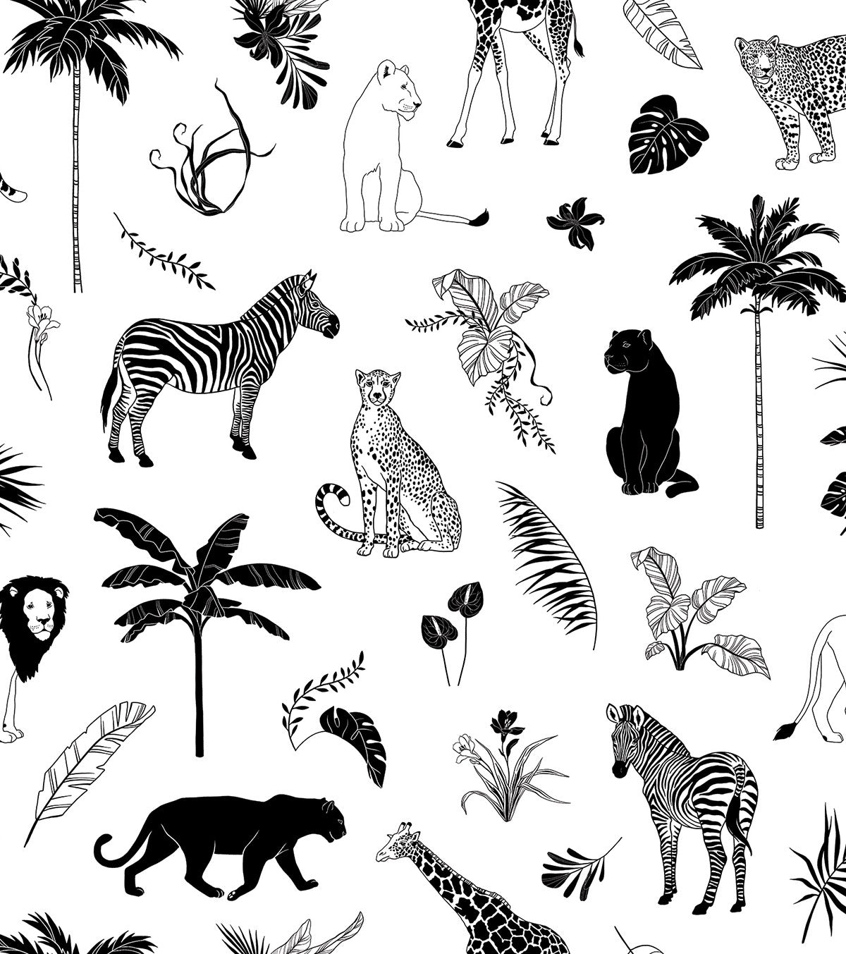 BLACK MAJIK - Children's wallpaper - Savannah animal motif