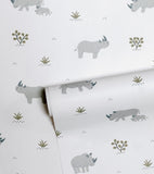 TANZANIA - Children's wallpaper - Rhinoceros motif grey background