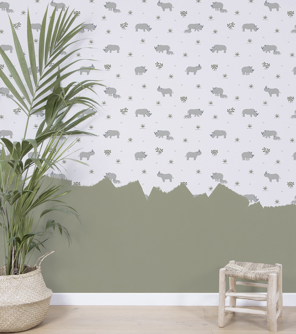 TANZANIA - Children's wallpaper - Rhinoceros motif grey background