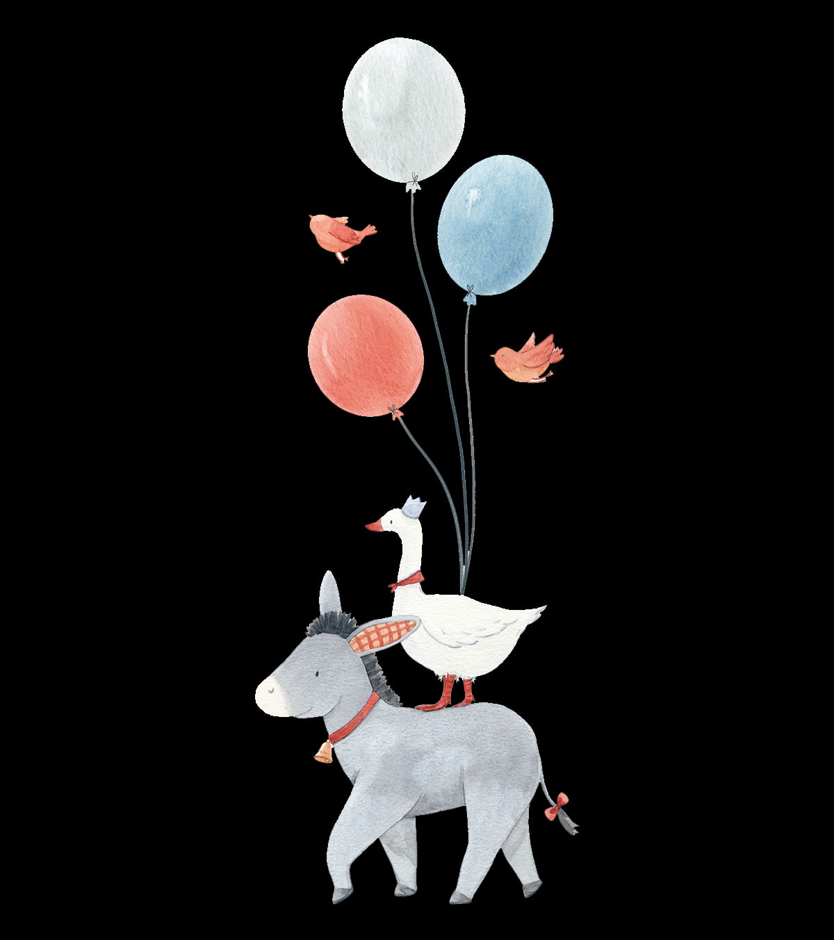 GENTLE FRIENDS - Large sticker - Donkey and balloons