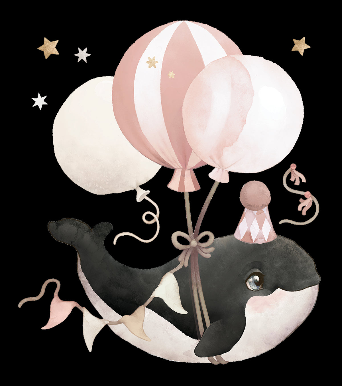 SELENE - Large sticker - Orca and balloons (pink)