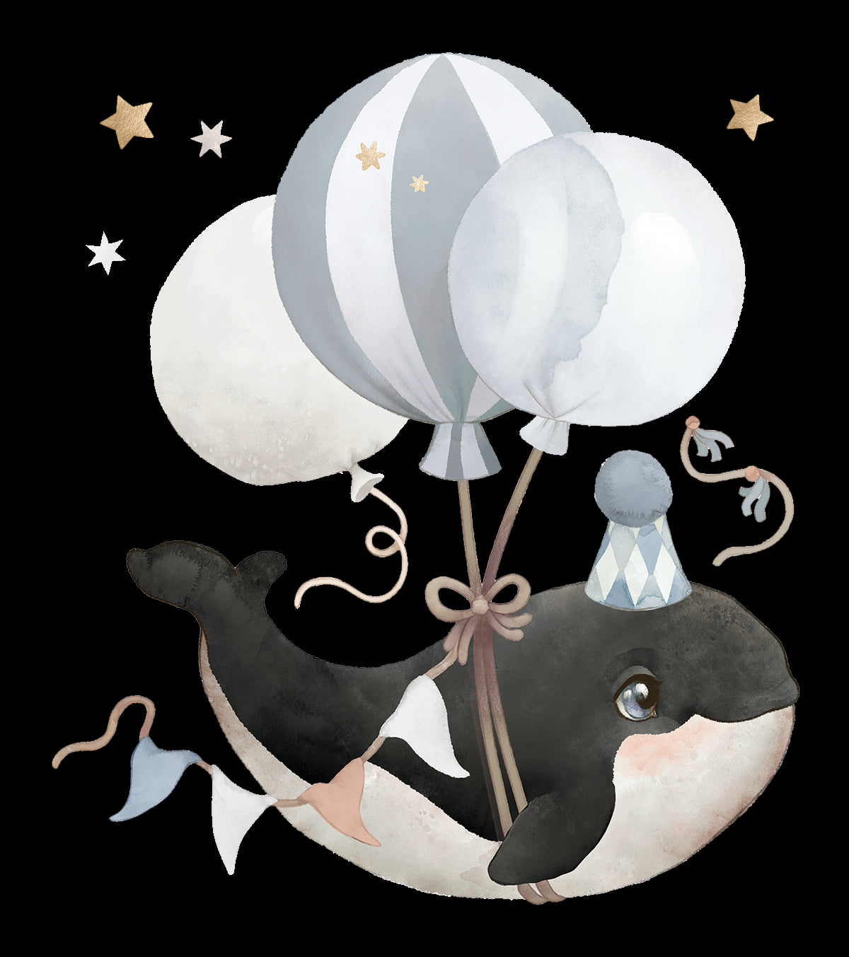 SELENE - Large sticker - Orca and balloons (blue)