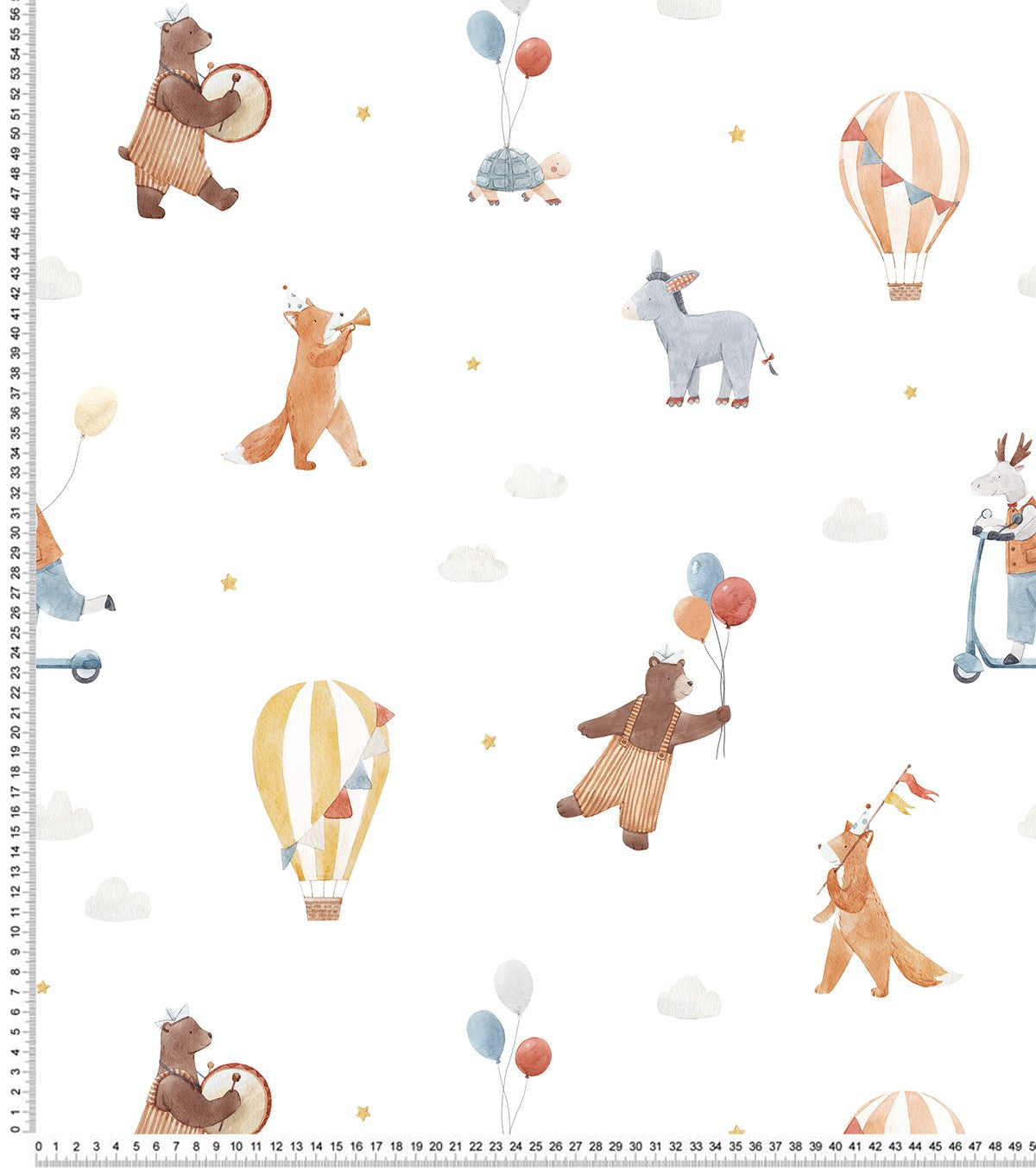 GENTLE FRIENDS - Children's wallpaper - Animals and hot-air balloons motif