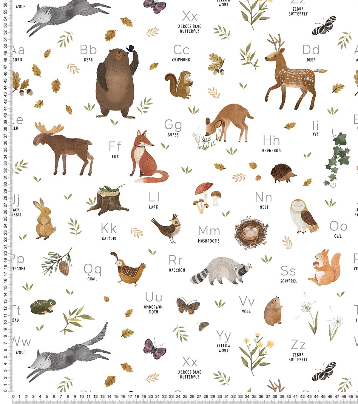 NORWOOD - Children's wallpaper - Forest alphabet pattern