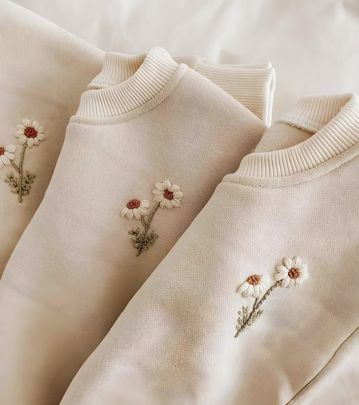 Plain set with flower embroidery