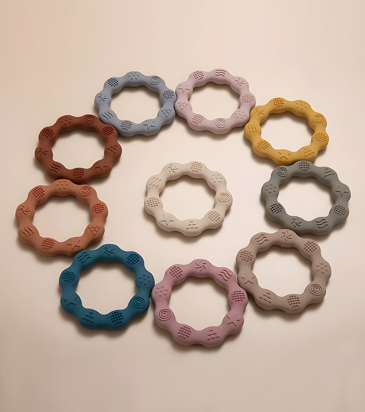 Set of 2 silicone teething rings - pink/beige