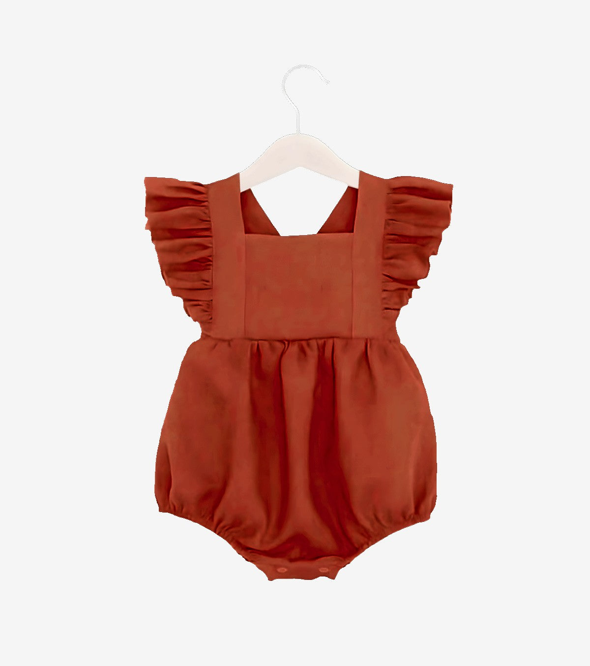 Ruffled romper - brick red