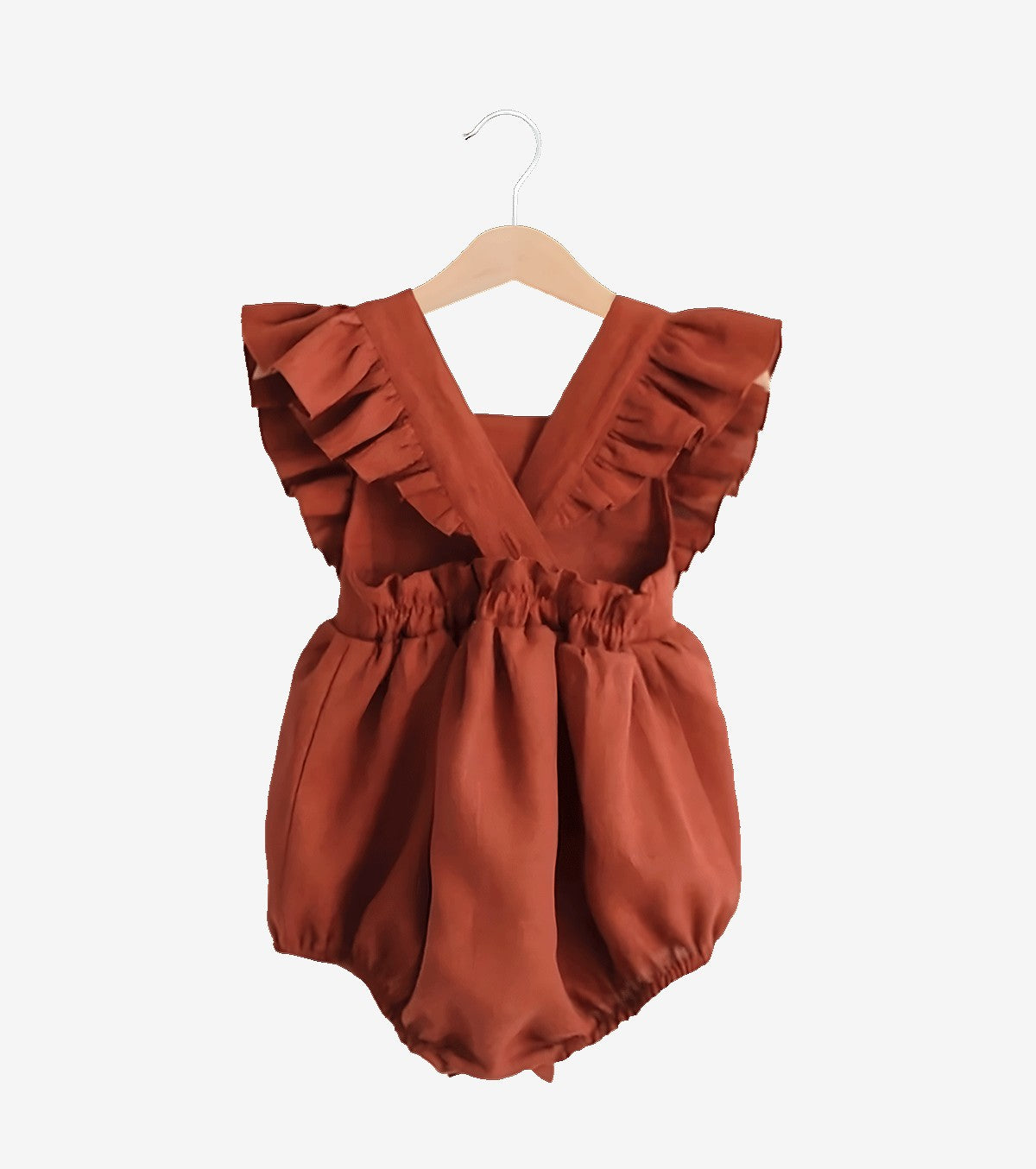 Ruffled romper - brick red